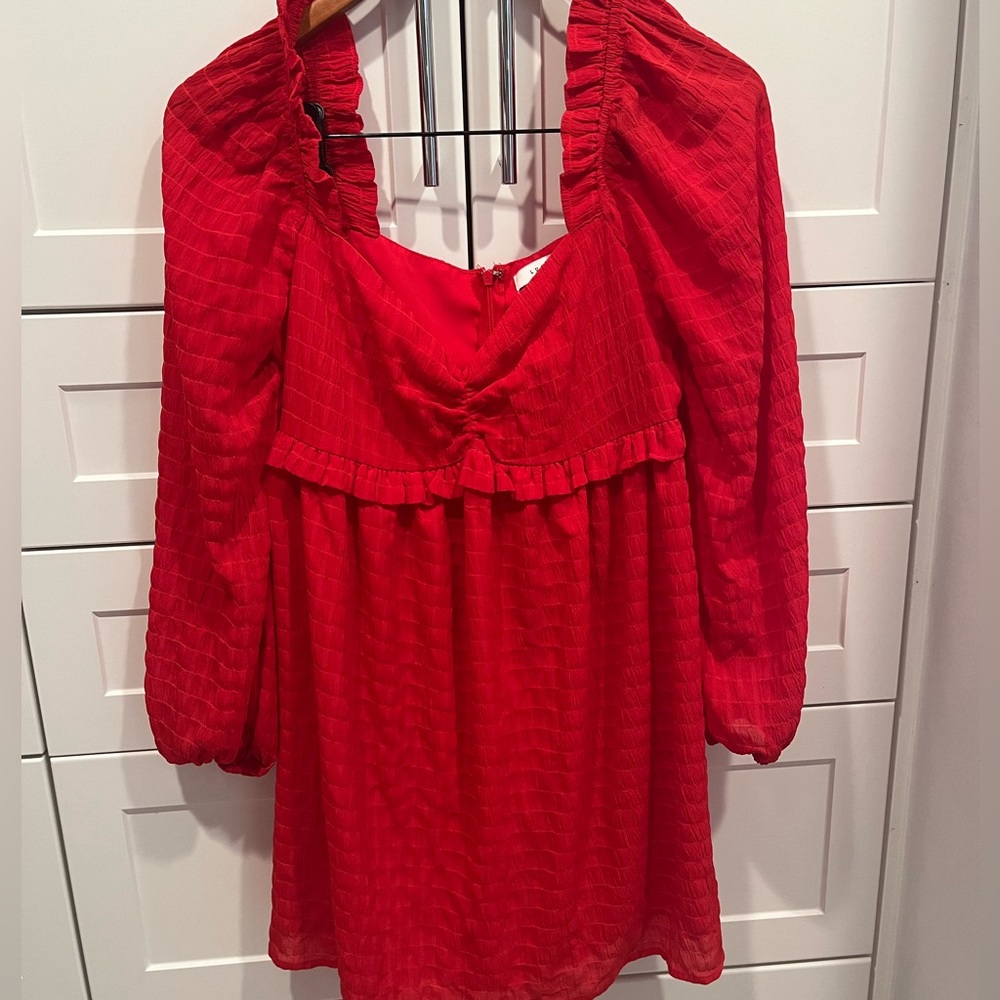 Red Longsleeve Shift Dress